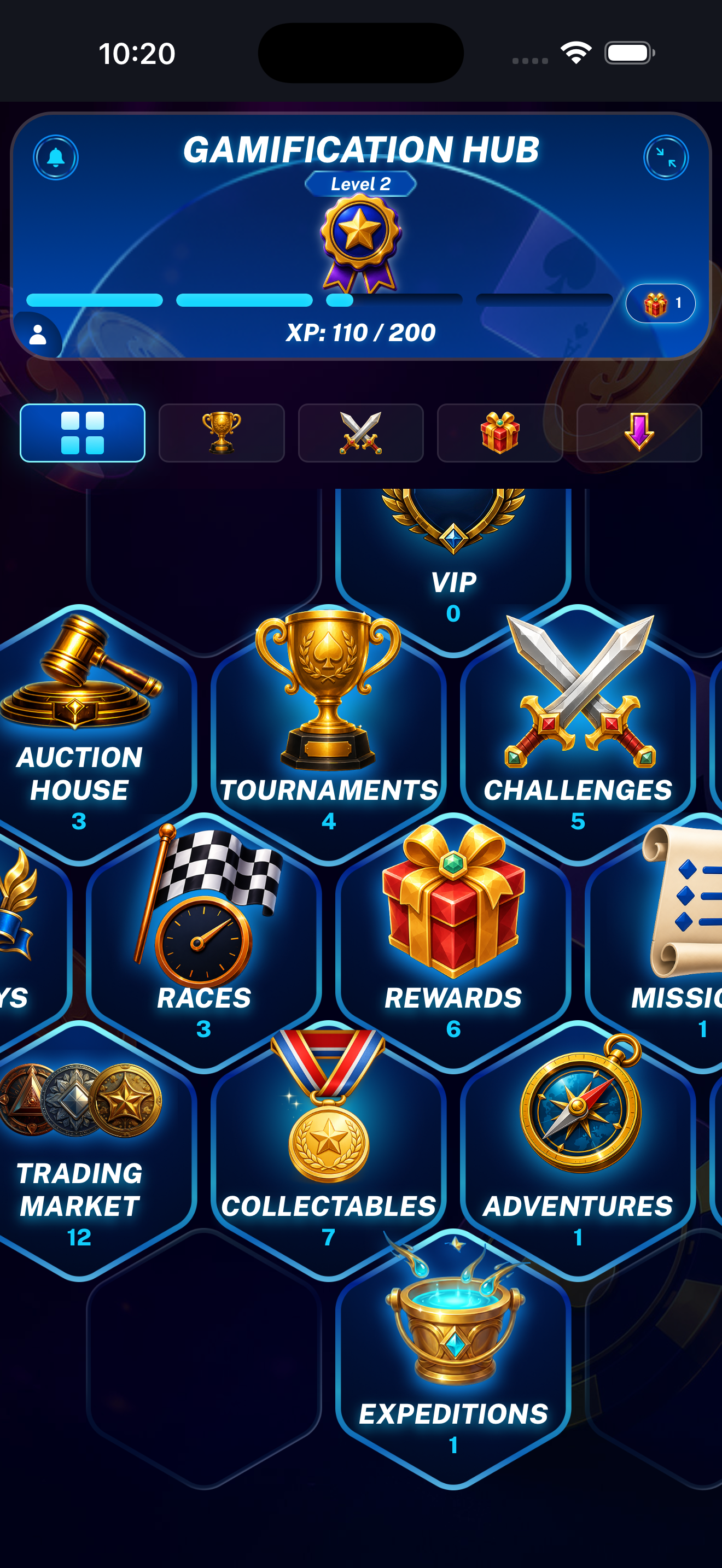 Widgets overview showing the count of locked Collectables